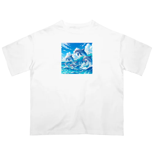 海で遊ぶイルカたちの楽しい風景 Oversized T-Shirt