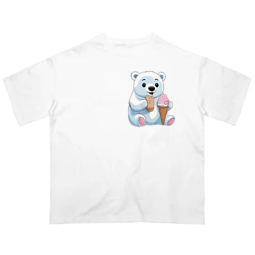 アイスを食べる可愛い白子熊 オーバーサイズTシャツ