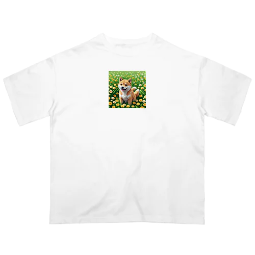 お花畑と柴犬 オーバーサイズTシャツ