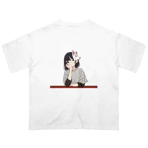 肘つき狐面少女 オーバーサイズTシャツ