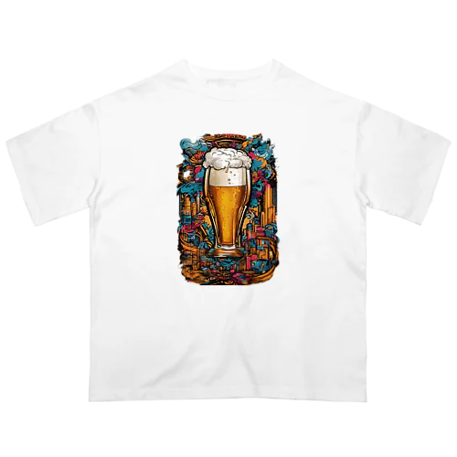 生ビール　デザインTシャツ　アート　グラフィック オーバーサイズTシャツ