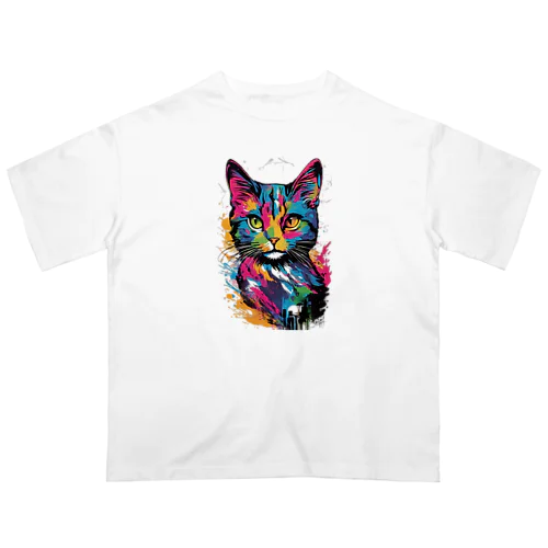 猫　デザインTシャツ　アート　グラフィック オーバーサイズTシャツ