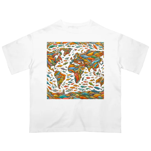 魚の世界地図 オーバーサイズTシャツ