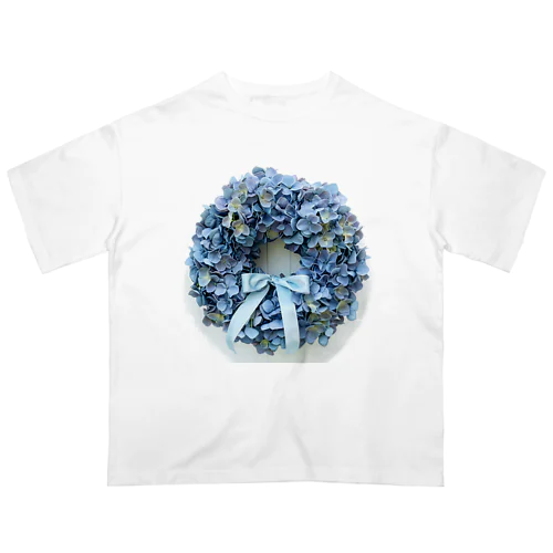 ブルーの紫陽花のリース　なでしこ1478 オーバーサイズTシャツ