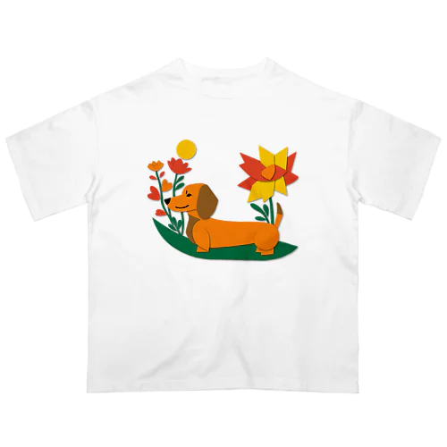 ダックスフンドとお花 オーバーサイズTシャツ