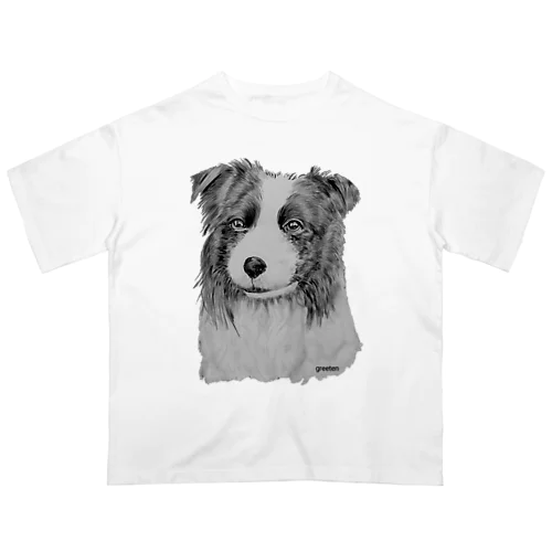 ボーダーコリー　アート犬モノクロ オーバーサイズTシャツ