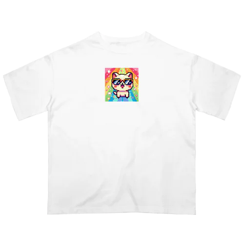 ピクセルアート メガネ猫 Oversized T-Shirt