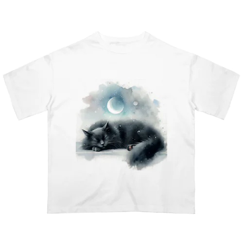 お昼寝黒猫２ オーバーサイズTシャツ