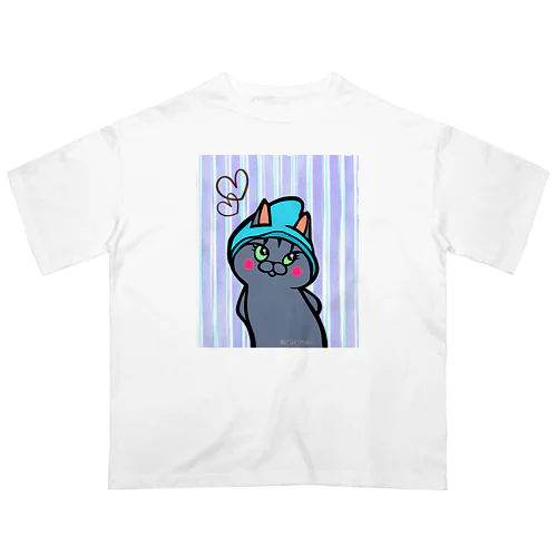 青い帽子の猫 Oversized T-Shirt