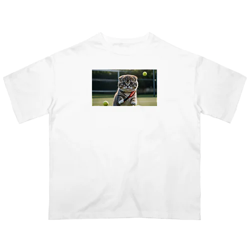 猫とテニス オーバーサイズTシャツ