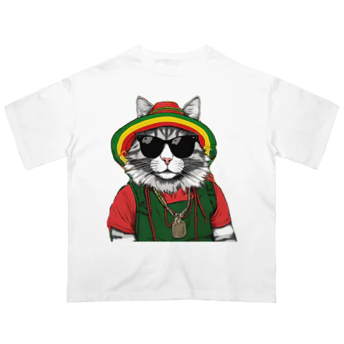 【レゲェと猫】 オーバーサイズTシャツ