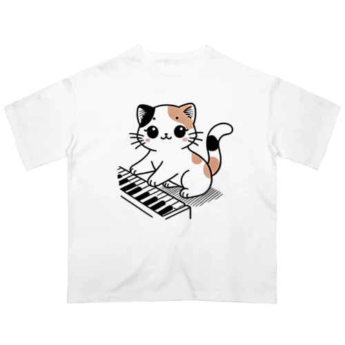 三毛猫とピアノ 01 オーバーサイズTシャツ