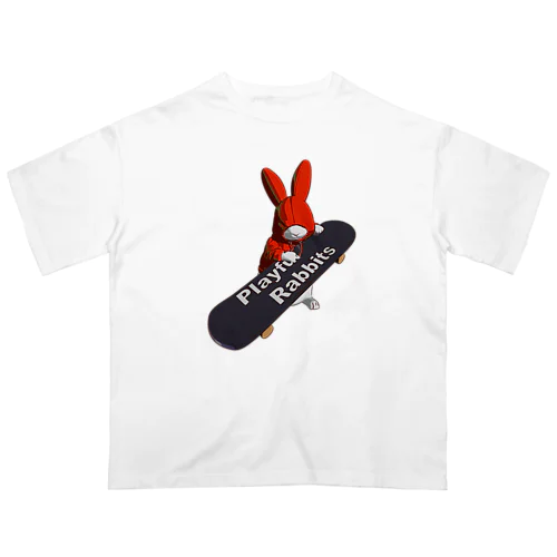 Playful Rabbits レッド オーバーサイズTシャツ