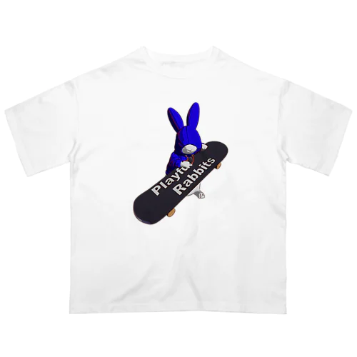 Playful Rabbits ブルー Oversized T-Shirt