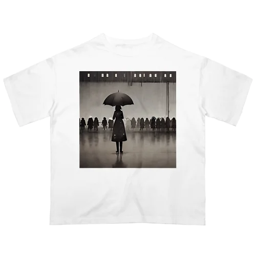 人と雨の雨 オーバーサイズTシャツ