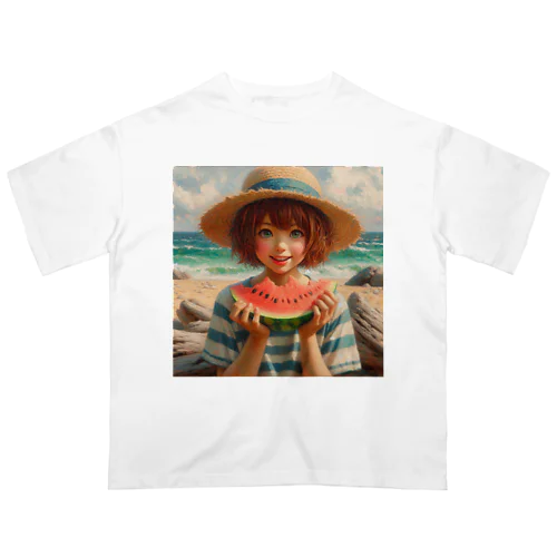 スイカと海と女の子 オーバーサイズTシャツ