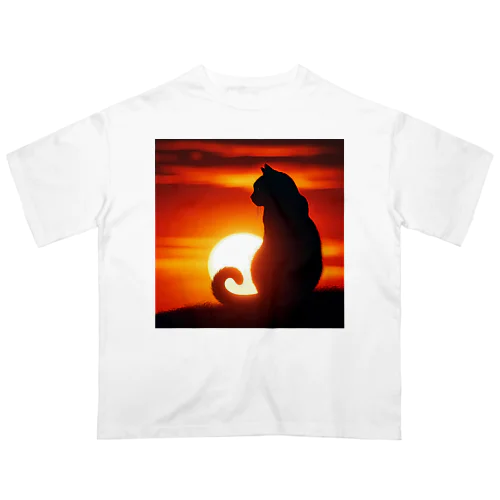 夕日と猫 Oversized T-Shirt