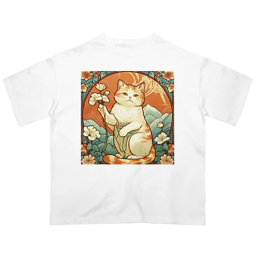 幸運を招いてない猫。花を持ってるだけよね Oversized T-Shirt