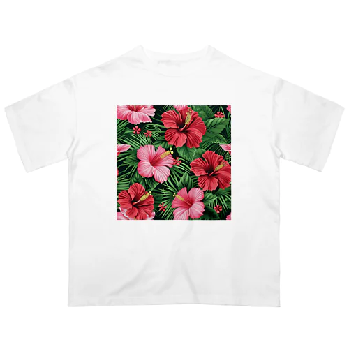 赤色の花ハイビスカス Oversized T-Shirt