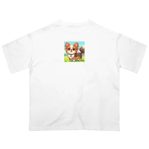 尻尾を振るロングコートチワワ_アニメ風1 オーバーサイズTシャツ