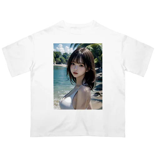 AI美少女　白い砂浜にて オーバーサイズTシャツ