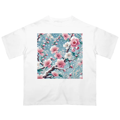 和風柄　桜雪化粧 オーバーサイズTシャツ