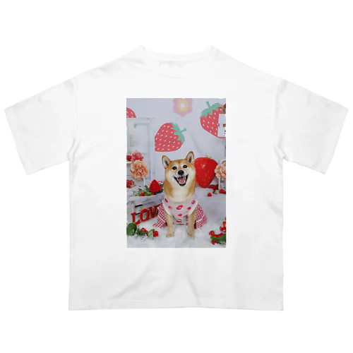 柴犬　いちご模様 オーバーサイズTシャツ