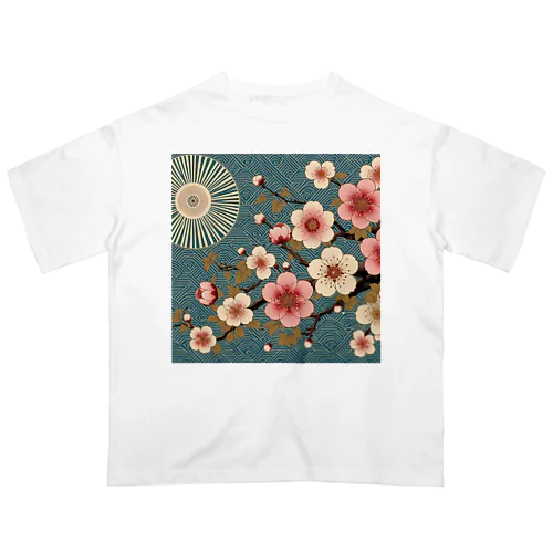 和風柄　桜柄 Oversized T-Shirt