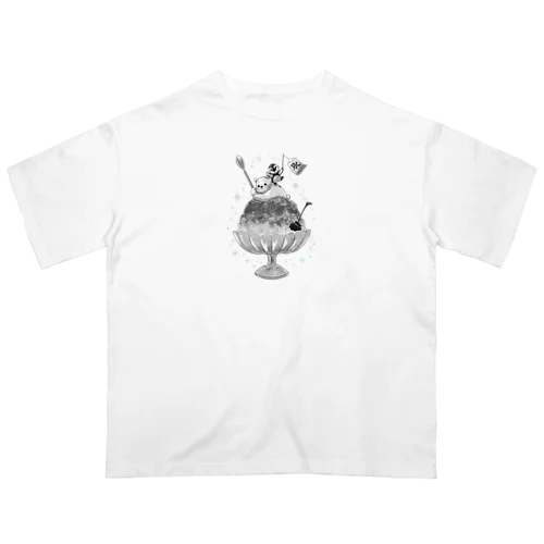 しろくま、ペンギン かき氷（モノトーン） オーバーサイズTシャツ