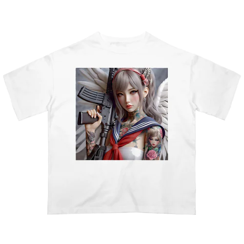 タトゥー少女と機関銃 オーバーサイズTシャツ