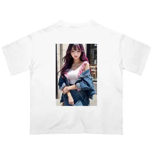 AI beautiful model street corner snap Oversized T-Shirt