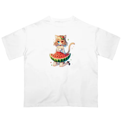 猫娘のスイカドレス オーバーサイズTシャツ