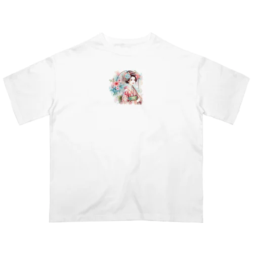 ピンクの着物を着た女性 オーバーサイズTシャツ