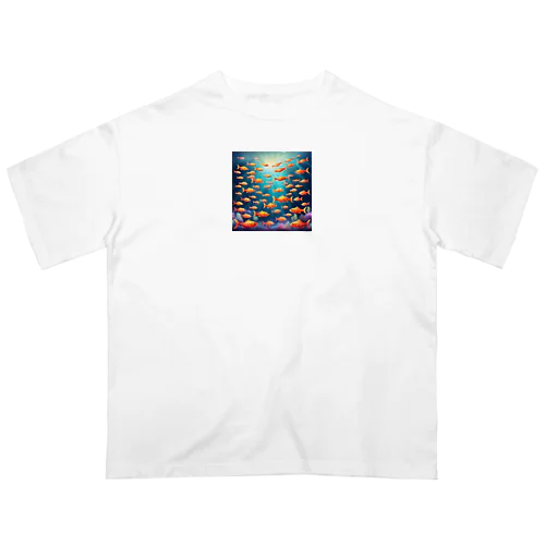 幻想的な魚の群 オーバーサイズTシャツ