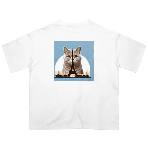 エッフェル塔に隠れた猫 Oversized T-Shirt