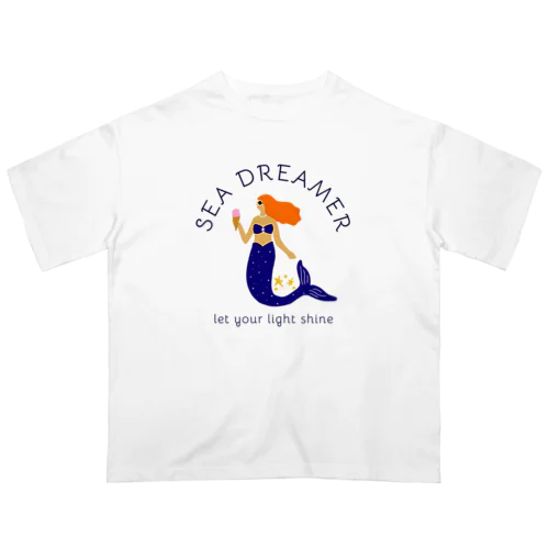 ICE CREAM MERMAID (navy×orange) オーバーサイズTシャツ