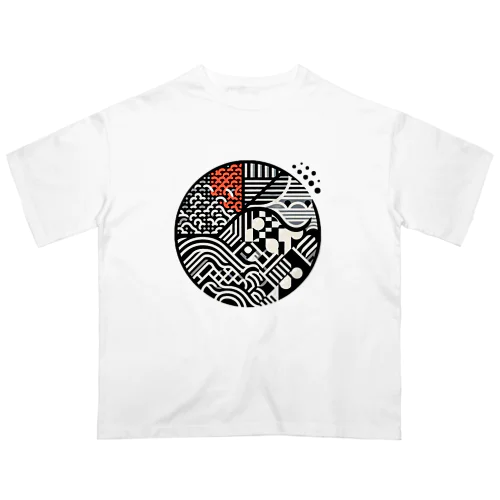 和風柄　市松円模様 オーバーサイズTシャツ