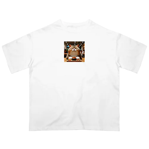 至福の食事 - 幸せな猫のディナー オーバーサイズTシャツ