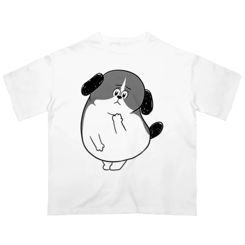 もじゃまる心配　白黒 オーバーサイズTシャツ