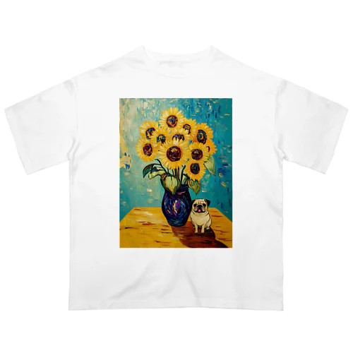 パグとひまわり Oversized T-Shirt