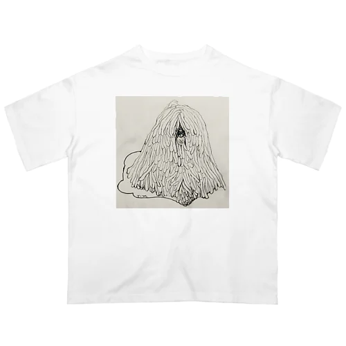 かしこいプーリー犬のイラスト  鉛筆画 歩く犬 Oversized T-Shirt