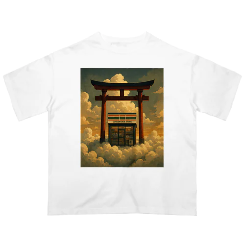 空に浮かぶ鳥居の中にあるコンビニ Oversized T-Shirt