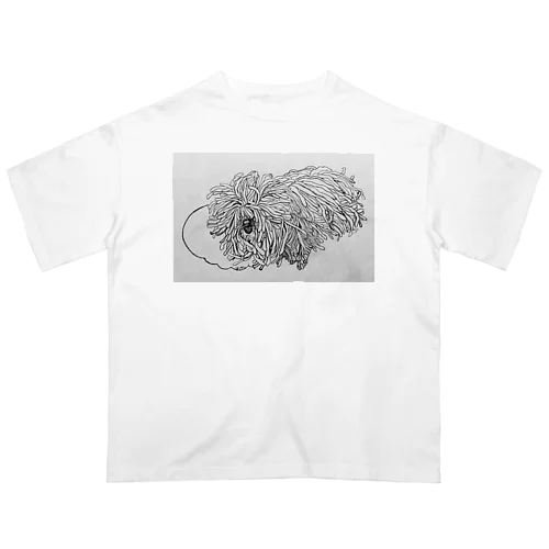 かしこいプーリー犬が転がる。 puli illustration  オーバーサイズTシャツ