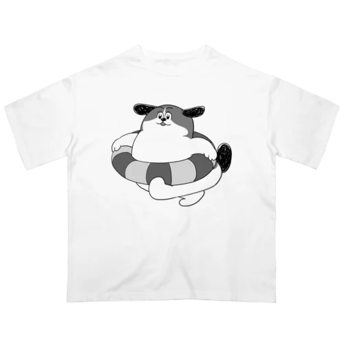 もじゃまるうきわ　白黒 オーバーサイズTシャツ