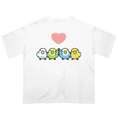 ハイタッチなかよしセキセイインコ【まめるりはことり】 オーバーサイズTシャツ