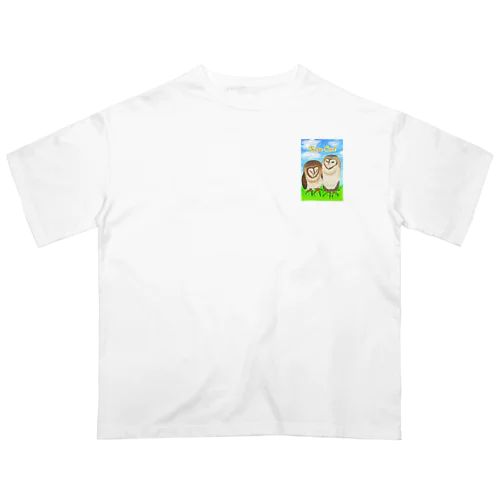 草原とメンフクロウず（ロゴ入り）② Oversized T-Shirt
