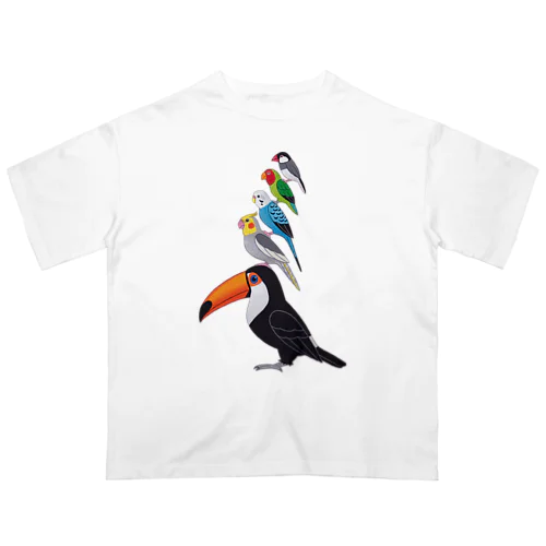 小鳥ブレーメン　オニオオハシ・オカメインコ・セキセイインコ・コザクラインコ・文鳥 Oversized T-Shirt