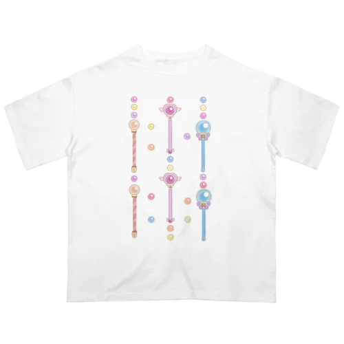 魔法少女のゆめかわステッキ&パステルカラーの魔法玉石～ストライプ～ オーバーサイズTシャツ