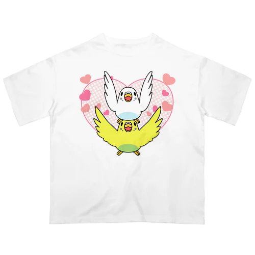 ラブリーセキセイインコ【まめるりはことり】 オーバーサイズTシャツ