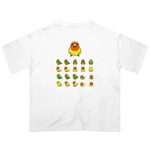 整列コザクラインコ隊【まめるりはことり】 オーバーサイズTシャツ